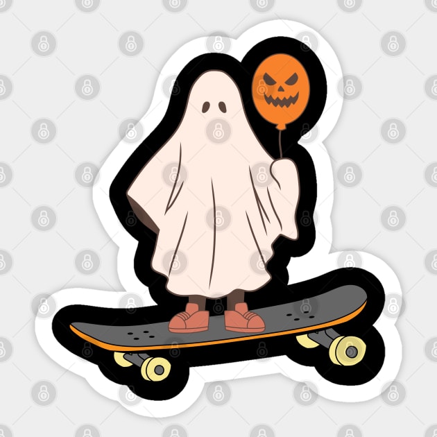 Ghost Skateboard Lazy Halloween Costume Funny Skateboarding Sticker by BukovskyART